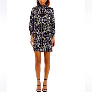 Donna Morgan NWT SZ 4 Geometric Patterned Mini Dress in Black, Green, Purple